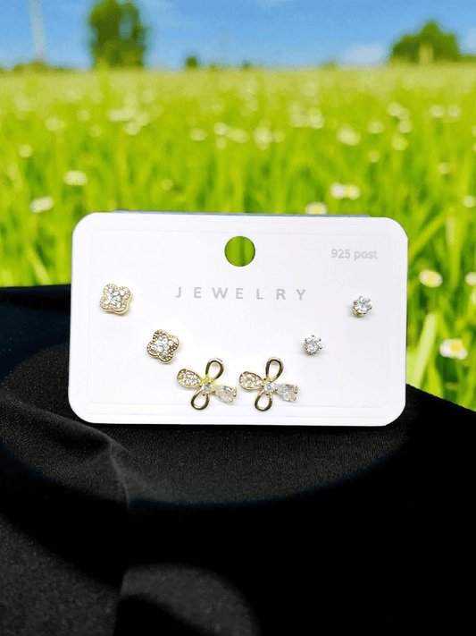 LushLily Trio Premium Quality Budget Friendly Elegant Earring Combo Set In AD Stone