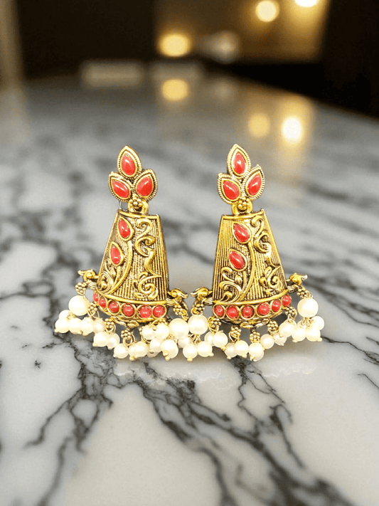 Rajkumari Bells Premium Quality Budget Friendly Stoned Trendy and Stylish Statement Earring In Antique Shade