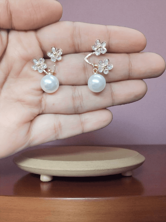 Gilded Petal Premium Quality Budget Friendly Cubic Zirconia Gold Plated Simple and Stylish Stoned Earring with Pearl