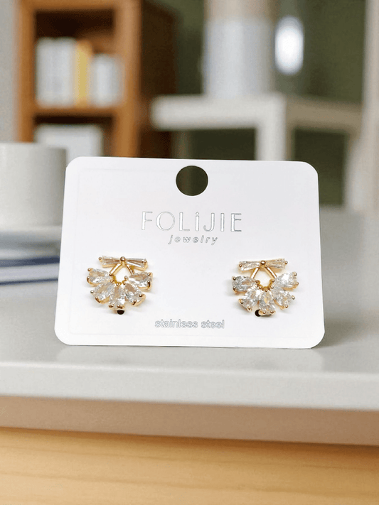 Golden Petal Bow Premium Quality Budget Friendly Cubic Zirconia Gold Plated Simple and Stylish Stoned Earring