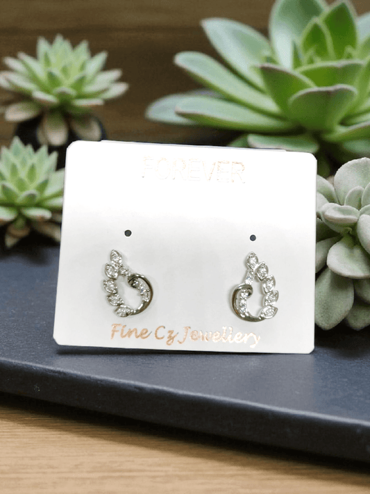Silver Leaf Embrace Premium Quality Budget Friendly Cubic Zirconia Silver Plated Simple and Stylish Stoned Earring