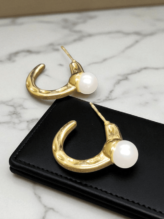 Moonlight Hoop Premium Quality Budget Friendly Anti Tarnished 22k Gold Plated Pearl Earring