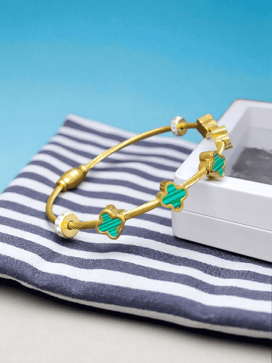 Emerald Cloverline Premium Quality Anti Tarnished Budget Friendly Stylish Magnetic Openable Bangle