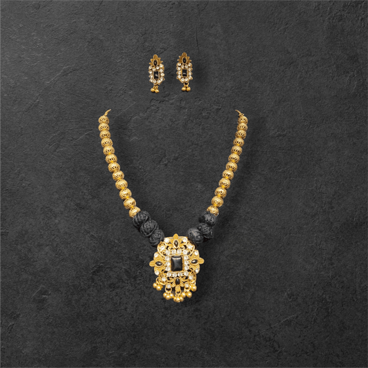 Rajshree Noir Premium Quality Mid Length Black and Golden Combination Beautiful Necklace/Haram Set