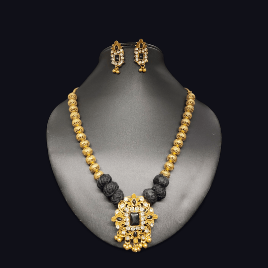 Rajshree Noir Premium Quality Mid Length Black and Golden Combination Beautiful Necklace/Haram Set