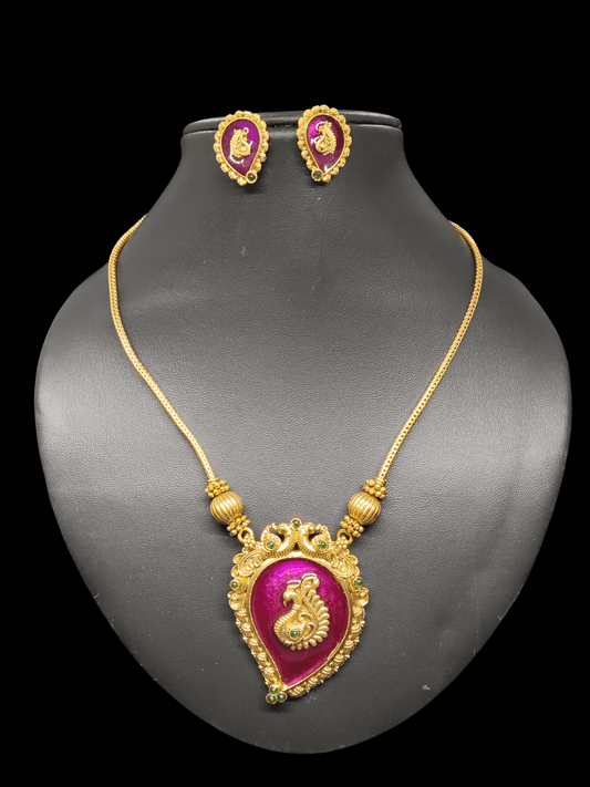 Peacock Leaf Premium Quality Traditional Trending Antique Gold Mango and Peacock Design Mid Length Chain available in 2 Colors