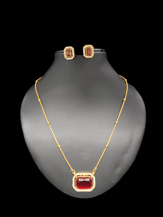 Garnet Glory Premium Quality Mid Length Simple Chain with Elegant Stoned Pendant available in 2 Colors