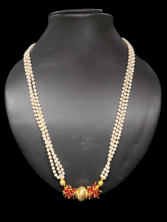 Pearl Ember Premium Quality 3 Layered Beautiful and Elegant Long Pearl Chain/Haram available in 2 Colors