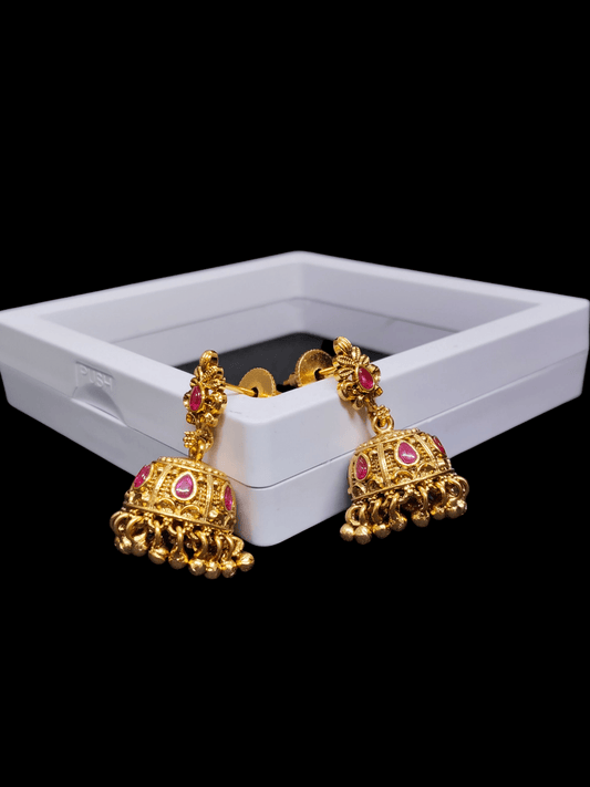 Roja Bells Premium Quality Ruby Stoned 22k Gold Plated Jhumka
