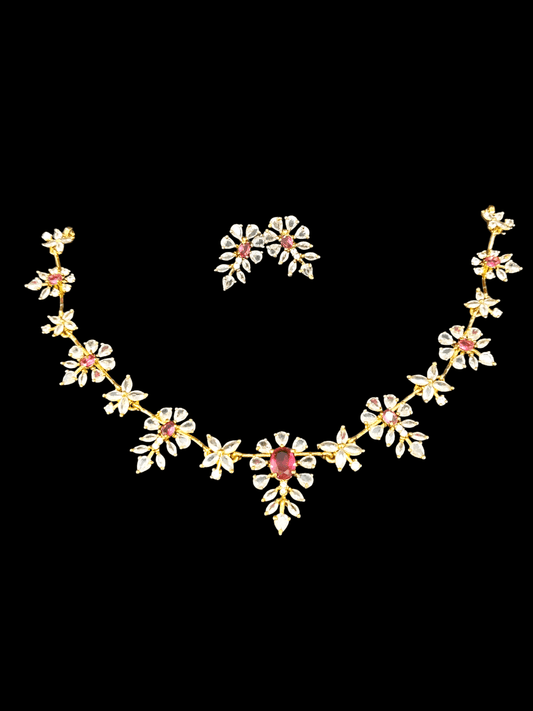 Dawning Flower Premium Quality Simple and Stylish Antique Gold Plated Necklace Set with AD Stone