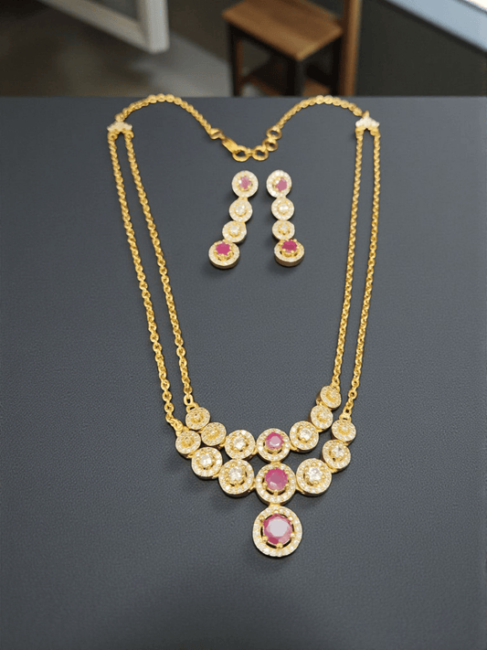 Celestial Sparkle Premium Quality Two Layered AD Stoned Beautiful Necklace Set