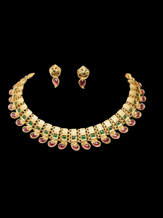 Heritage Link Stylish and Beautiful Ruby and Emerald Stoned Traditional Necklace Set
