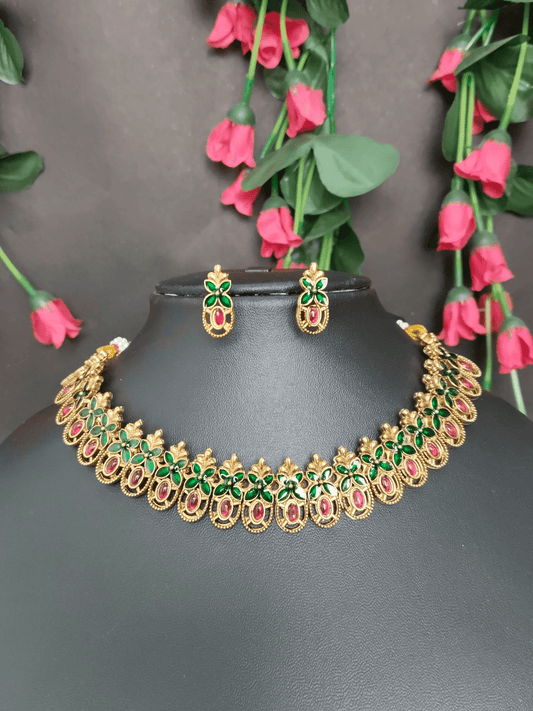 Verde Elegant and Beautiful Traditional Party Wear Ruby Necklace Set