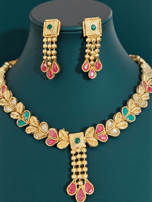 Padma Pallavi Premium Quality Mat finish Stoned Necklace Set