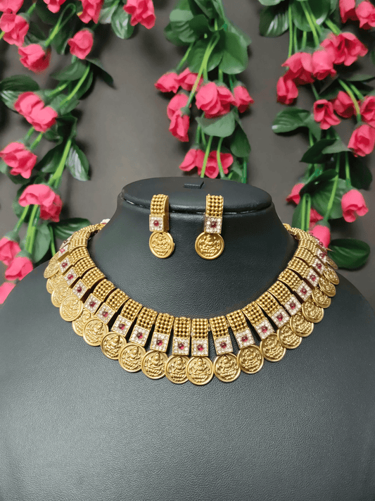 Lakshmi Kasu Premium Quality Traditional Mat finish Antique Necklace Set