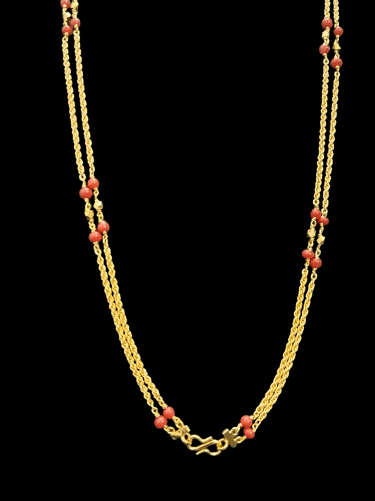 Elegant Dream Double Layered Coral Beaded Mid Length Chain