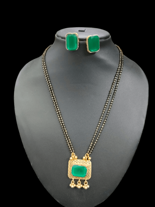 Beautiful Double Layer Budget Friendly Unique Mangalsutra Set with green Stone