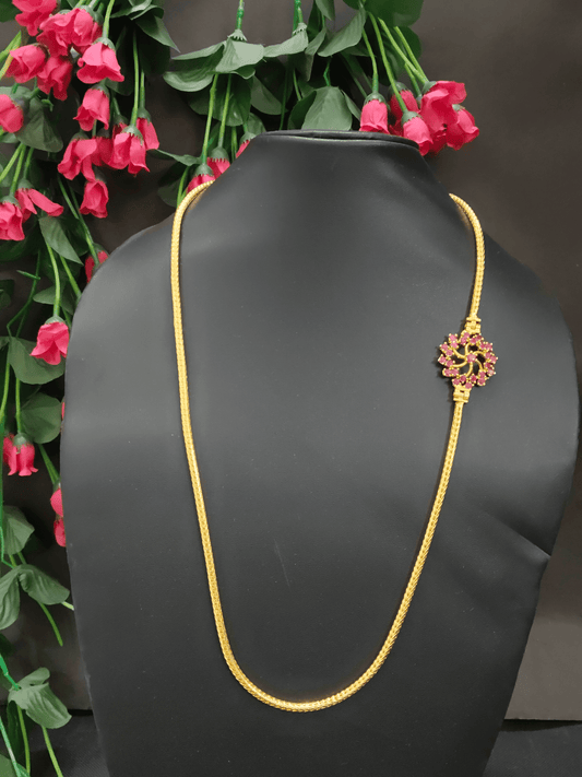 Vibrant Premium Quality Traditional Ruby Side Pendant Gold Mugappu Chain