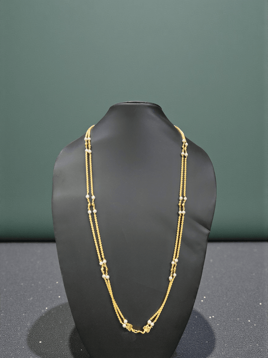 Hira 2 Layer 22k Gold Plated Simple and Elegant Pearl Long Chain