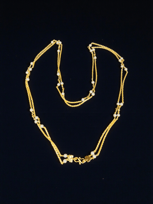 Hira 2 Layer 22k Gold Plated Simple and Elegant Pearl Long Chain