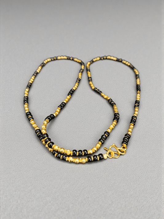 Aura Black Budget Friendly Black Beaded Long Karimani Onyx Necklace