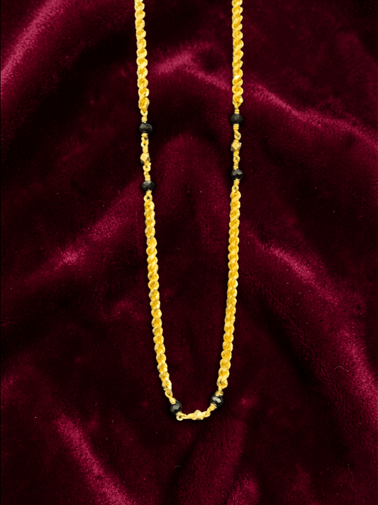 Fashion Frill Elegant 22k Gold Plated Golden Long Chain with Black Beads for daily use
