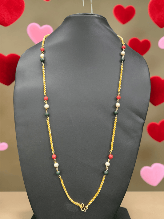 Navamani Tricolor Beaded Gold Chain