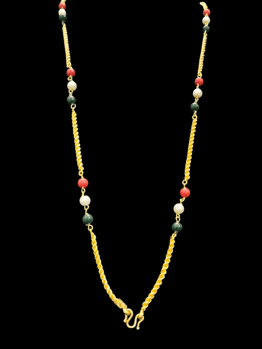 Navamani 22K Gold Plated Tricolor Beaded Traditional Daily Wear Long Gold Chain