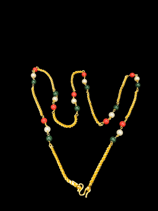 Navamani Tricolor Beaded Gold Chain