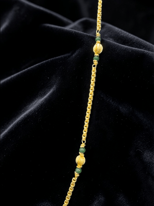 Tulasi Bead 22k Gold Plated Premium Quality Traditional Long Golden Essence Chain With Green Beads
