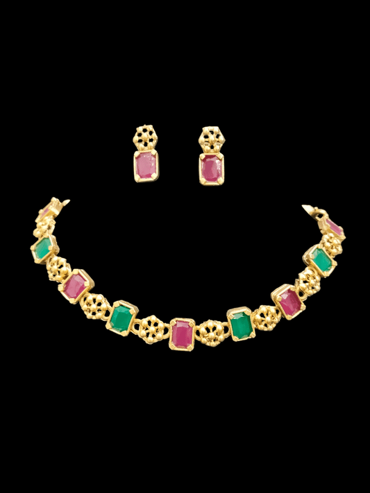 Padmavati Flower 22k Gold Plated Premium Quality Traditional Rectangle Glossy Short Necklace Set