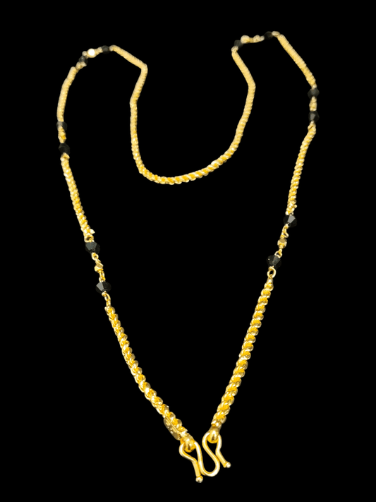 Panchaloha 22k Gold Plated Long Strand Budget Friendly BlackBeads Traditional Chain