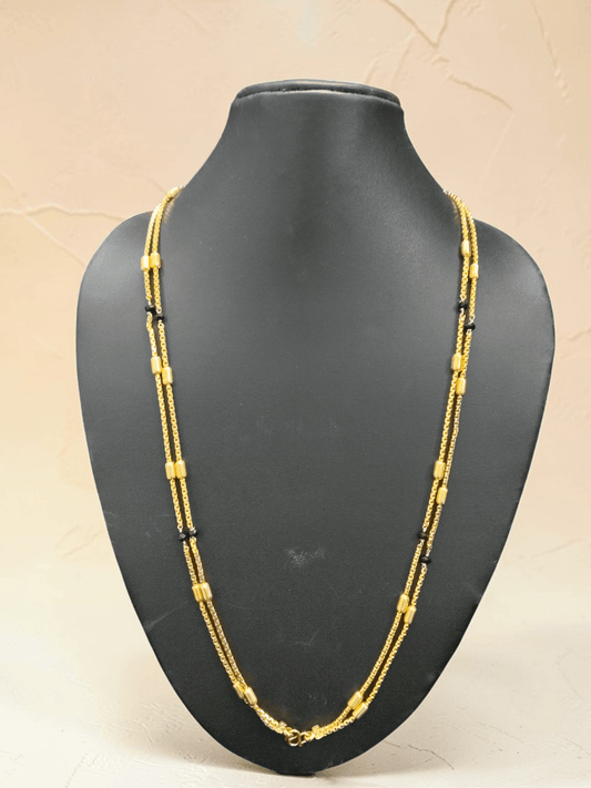 Gold Vermeil 22k Gold Plated Budget Friendly 2 layered Long Chain with black Beads
