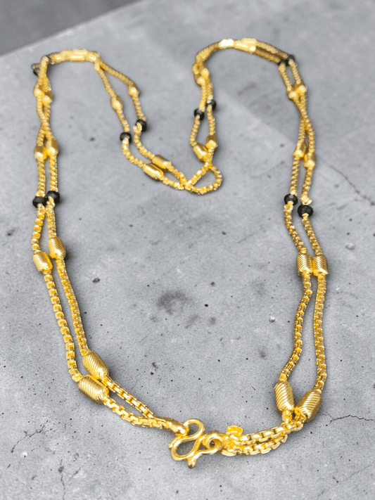 Gold Vermeil 22k Gold Plated Budget Friendly 2 layered Long Chain with black Beads