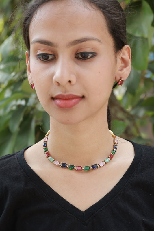 Navarasa Raga Multi Color Stoned Simple Necklace Set Suitable for all kind of dress