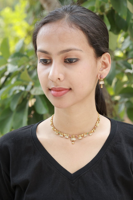 Ghoomar Jhilmil Multi Color AD Stoned Short Necklace Set