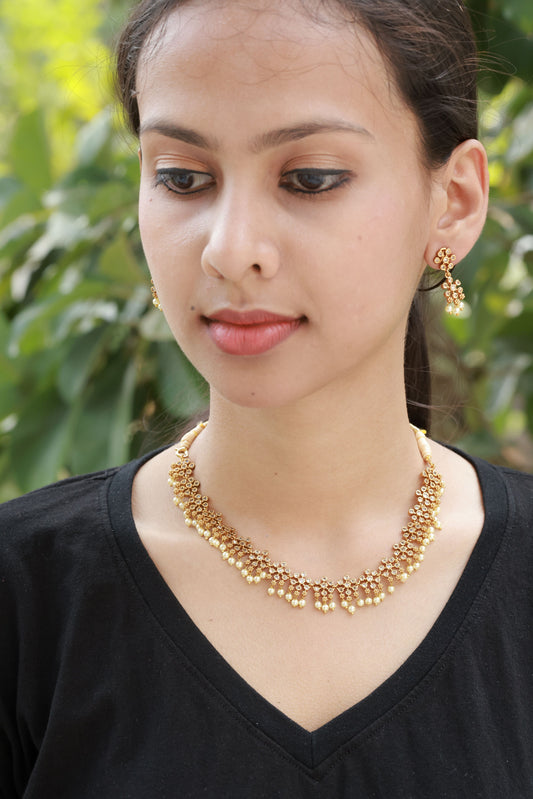 Jeevitha Haaram Traditional AD Stoned Beaded Necklace Set