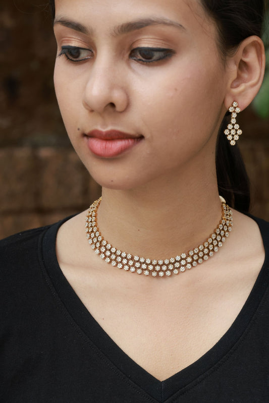 Crystal Bloom Premium AD Stoned Necklace Set