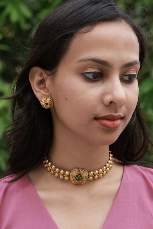 Vajradeepa Mat Finish Antique Shade Traditional Beautiful and Trendy Choker or Necklace Set