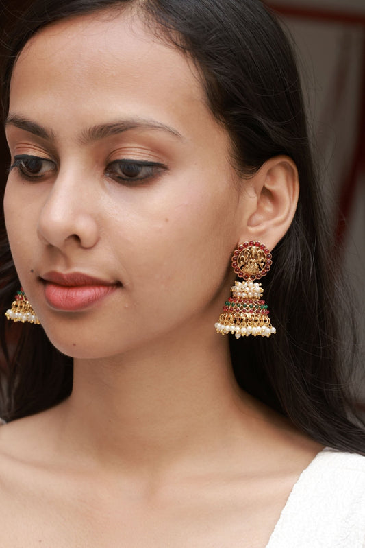 DeviSundari 22k Gold Plated Budget Friendly Premium Quality Traditional Jumuka Earring with Pearl