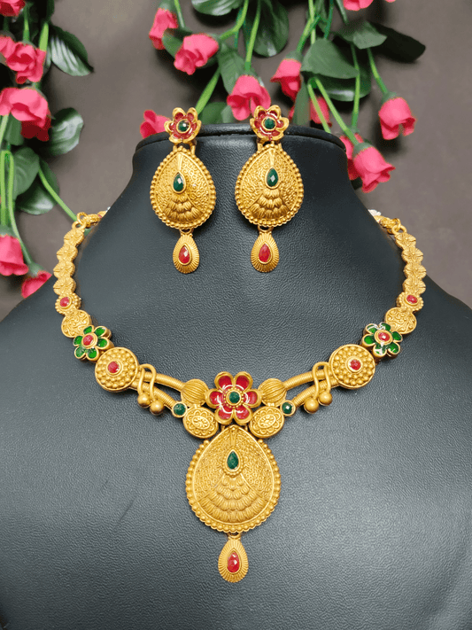 Manirathnam Golden Beautiful and Elegant 22k Gold Plated Necklace Set