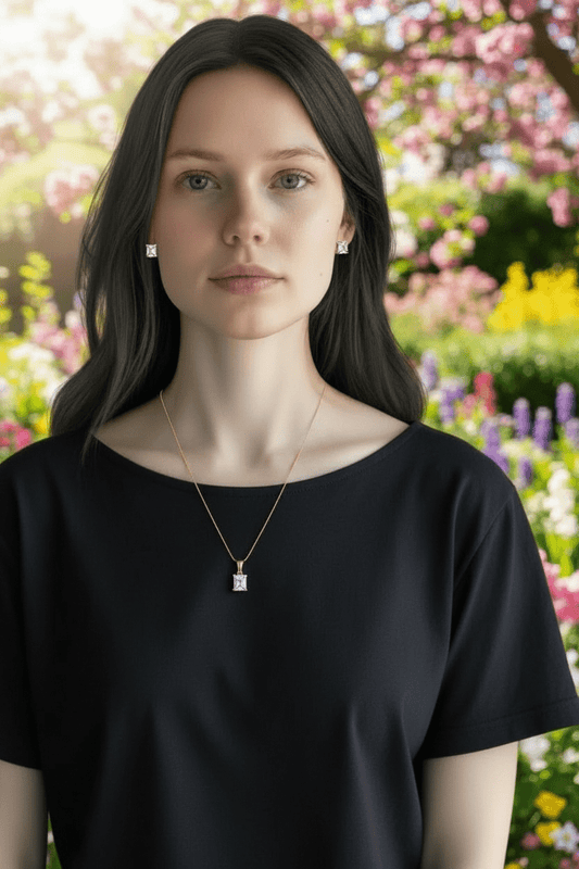 White Rectangle Premium Quality Stylish and Trending Zircon Pendant Necklace Set