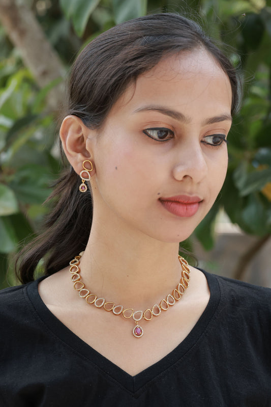 Tear of Elegance Beautiful AD Stoned Necklace Set