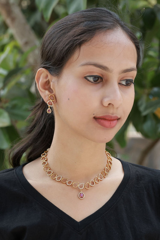 Tear of Elegance Beautiful AD Stoned Necklace Set