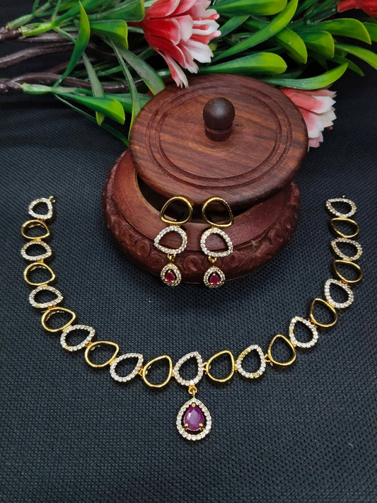 Tear of Elegance Beautiful AD Stoned Necklace Set