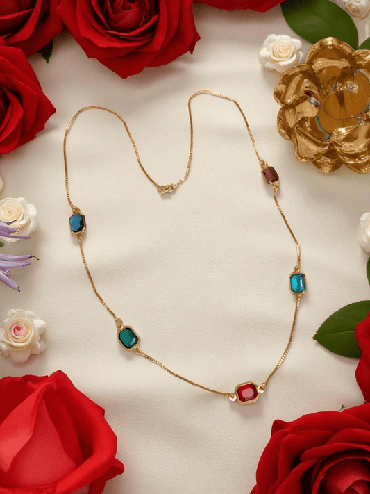 Navarasa Premium Quality Budget Friendly Daily Wear Simple and Elegant 22k Gold Plated Multi Color Stoned Chain