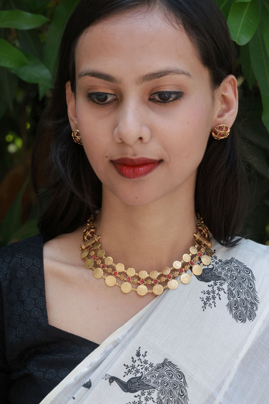 Padma Vaibhav Traditional Antique Ruby Stoned Necklace Set