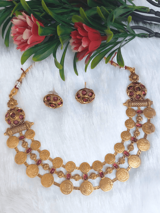 Padma Vaibhav Traditional Antique Ruby Stoned Necklace Set