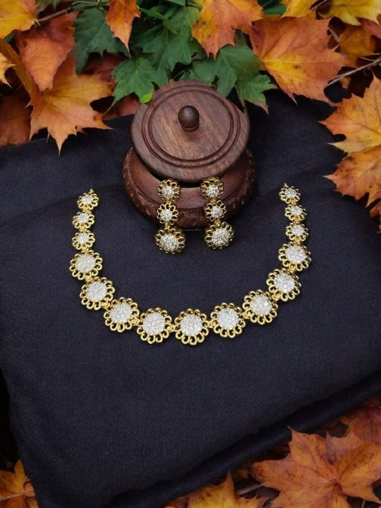 Golden Bloom Premium Party Wear Stoned Necklace Set