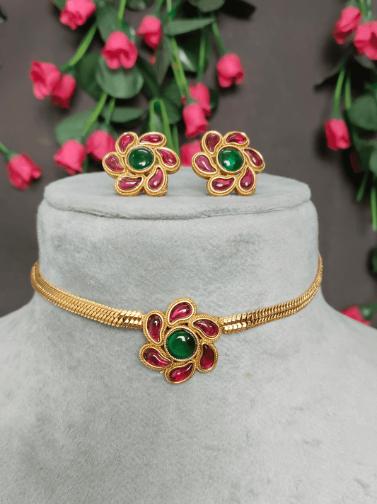 Sayara Flower 22k Mat finish Traditional Choker Set